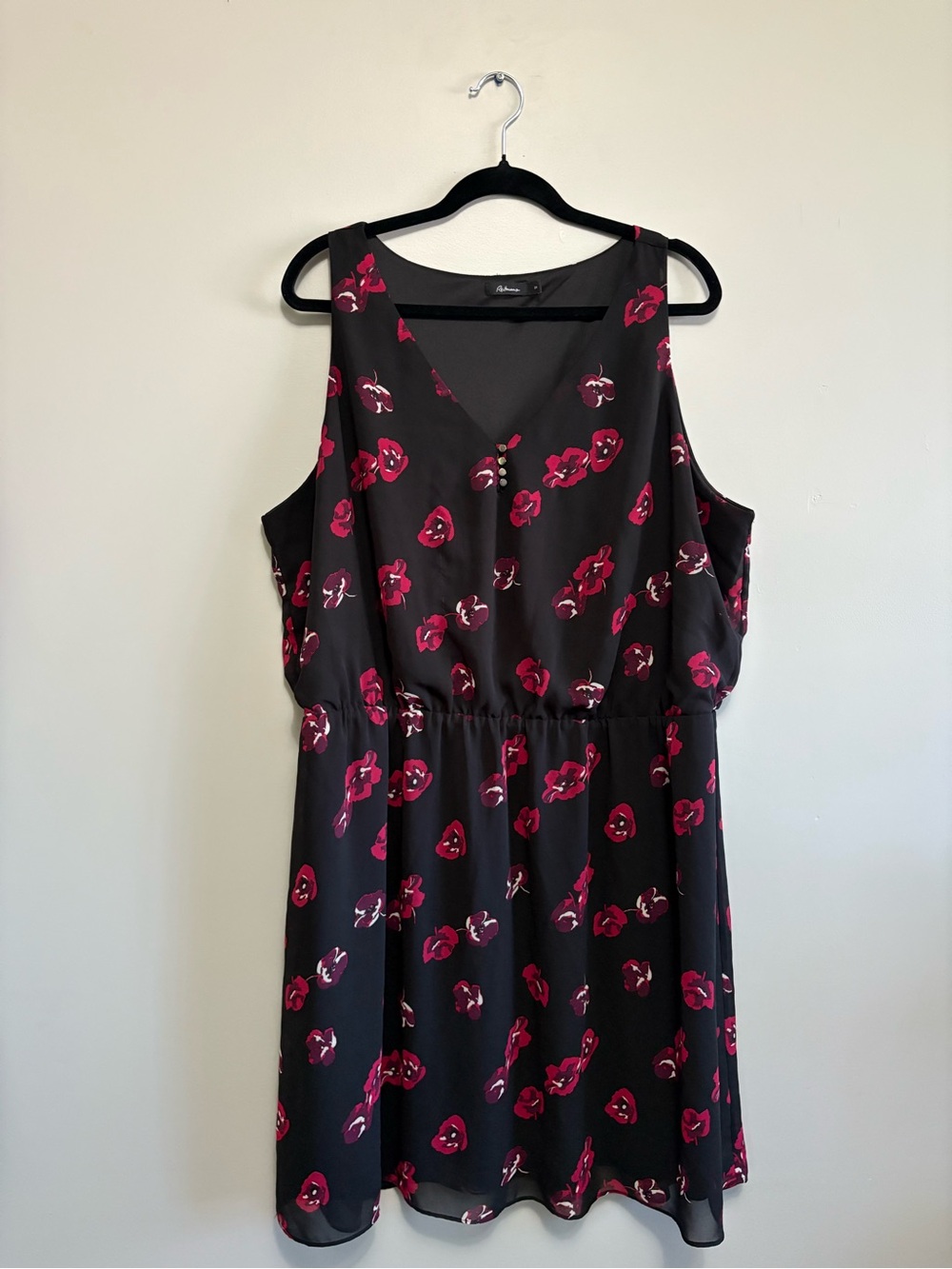 Reitmans Black Dress with Pink Floral Print Plus Size 2X